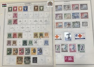GAMBIA STAMP COLLECTION 1869-1977 ON LOOSE MINKUS ALBUM PAGES USED-MH