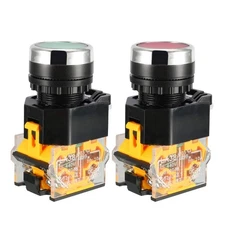 uxcell 2pcs 22mm Mount 10A 380V DPST Red Green Momentary Push Button Switch 