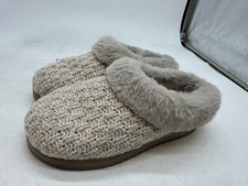Dearfoams Slipper Women's Gray Knit Faux Fur Trim Comfort Slip On - Medium 7-8