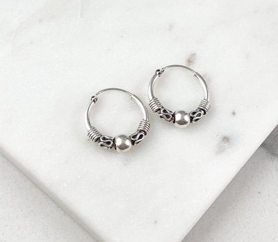 Vintage 925 Sterling Silver Bali Minimal Hoop Earrings 