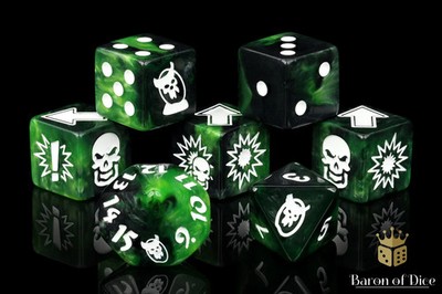 Baron of Dice Warp Green   Ork Football   7-teiliges Würfelset für Bloody Footba