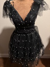 Black Layered Tulle Dress with Pearl Accents SIZE 1/2