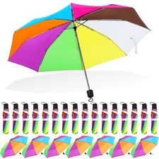 Silkfly 24 Pcs 8 Rib Rainbow Umbrella Bulk Compact 37.4 inches, Vibrant Color
