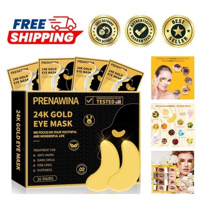 24K Gold Under Eye Patches - 30 Pairs for Dark Circles and Puffiness Relief