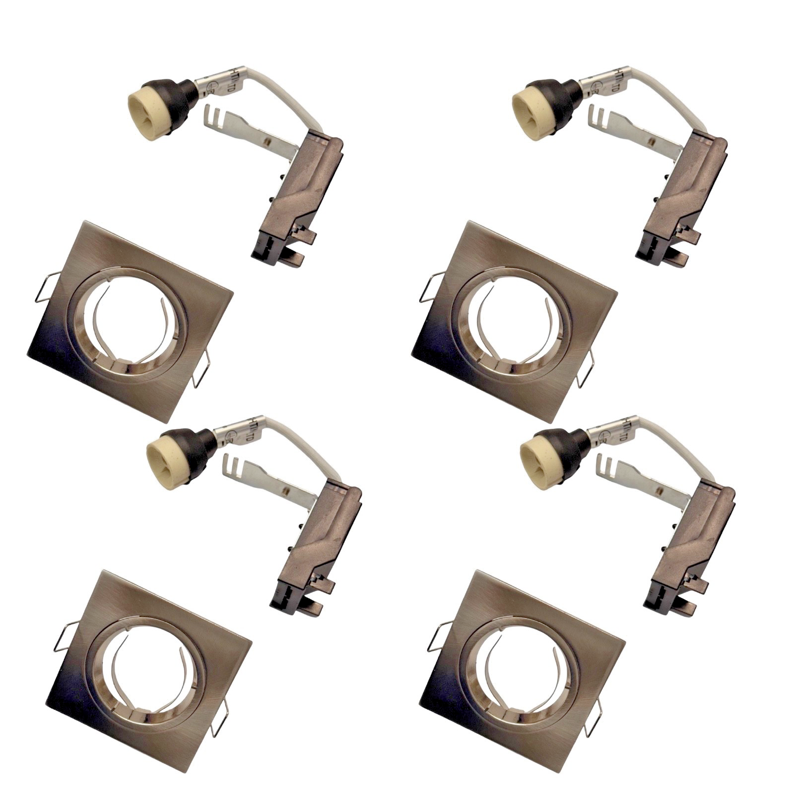 GU10 Square Fixed Recessed Downlight Spotlight Satin. Pack of 4