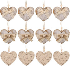 Rustic Wood Heart Ornaments Set of 12 for Valentine's Day Decor