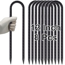 Trampoline Stakes 12 Inches Anchors High Wind Heavy Duty, 8-Pack U Shaped Tie...