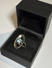 Vintage Ring Silver Tone Metal Blue Prong Set Crystal Adjustable Size Costume