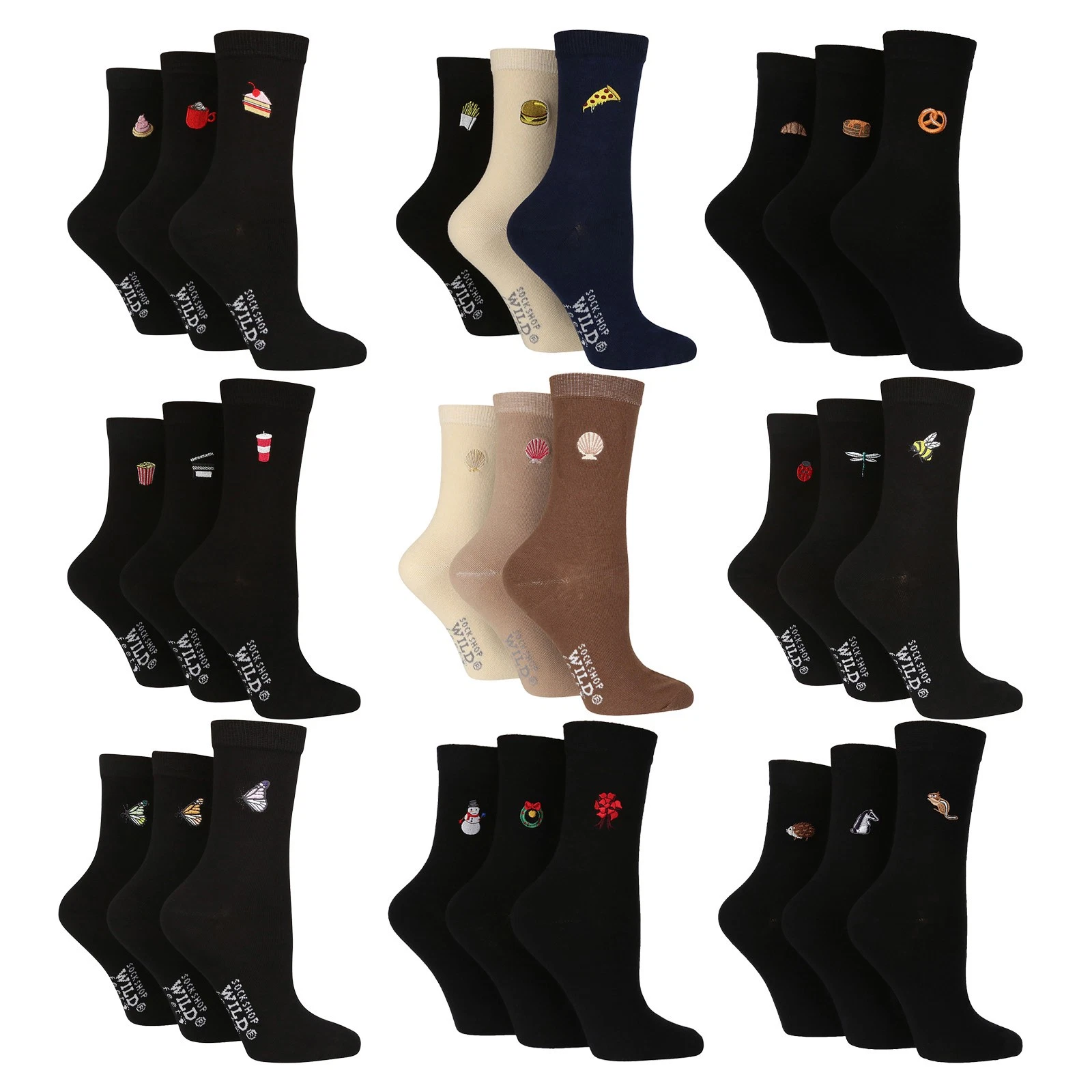 Womens Socks | WILDFEET | 3 Multi Pack Cotton Socks Size 4 5 6 7