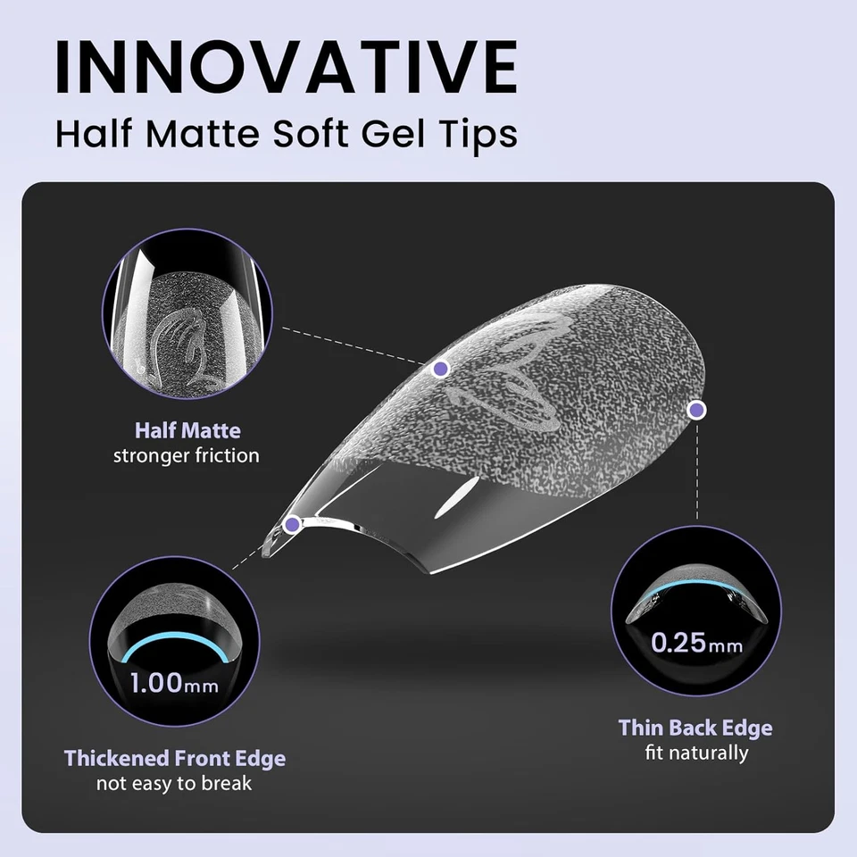 Btartbox Extra Short Almond Nail Tips - 320Pcs Half Matte Soft Gel Tips, Acrylic - Image 3 of 4
