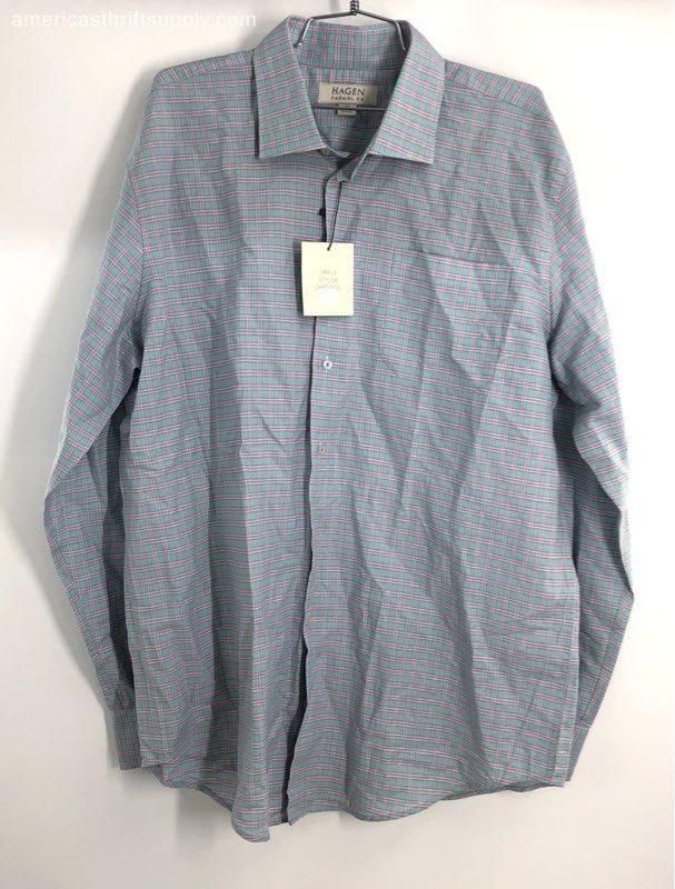 Hagen Men's Aqua Pink Plaid Linen Cotton Blend Button Up Shirt Sz XL NWT