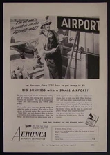 AERONCA 1944 vintage AD *BIG BUSINESS with a SMALL AIRPORT*