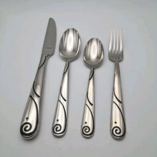 Lenox Swirl Spiral Scroll 4 Piece Place Set 18/10 Stainless Glossy F1atware New