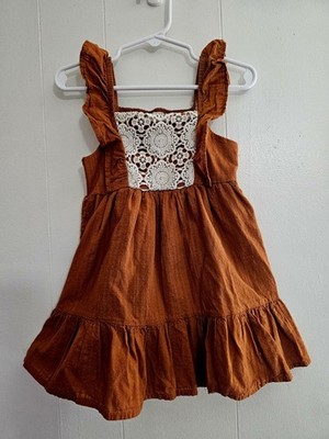 2T  Sleeveless Smocked Dress with crochet details Toddler Copper & White