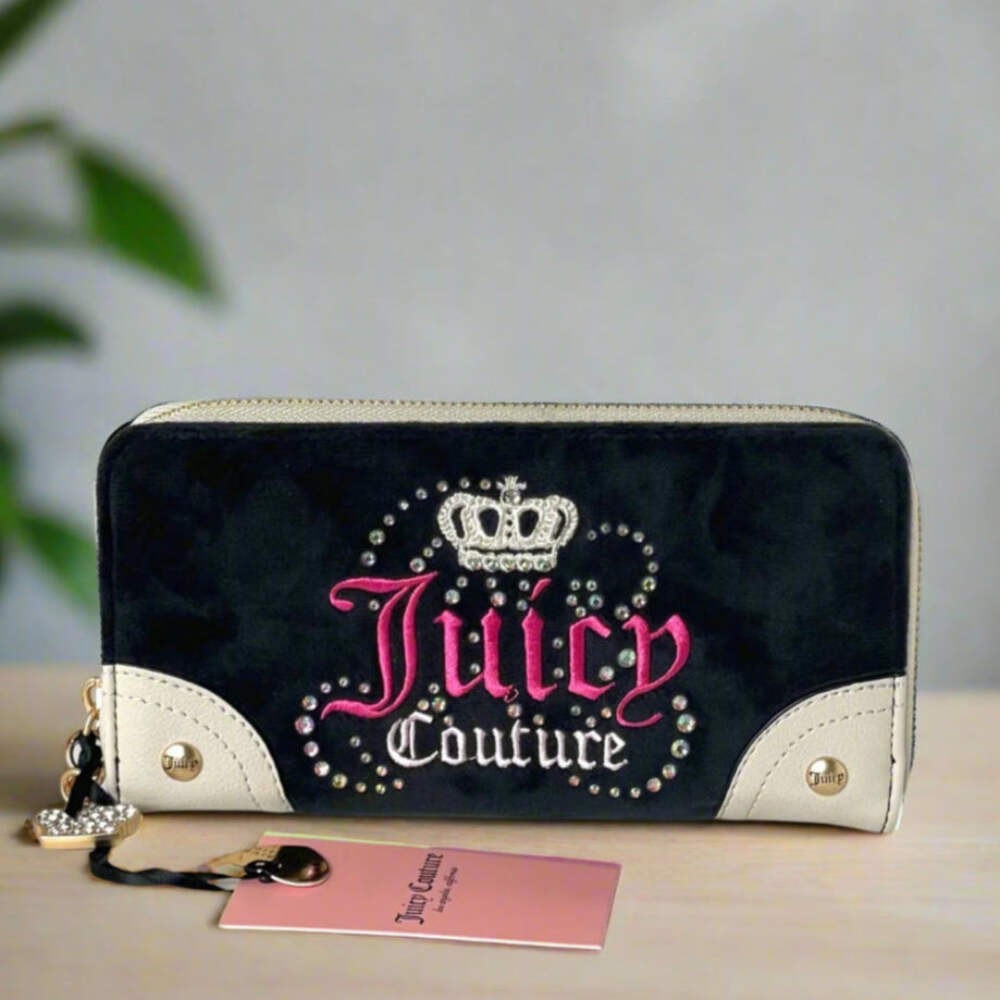 Juicy Couture Dreamy Long Wallet Licorice Crown Velour Crystals