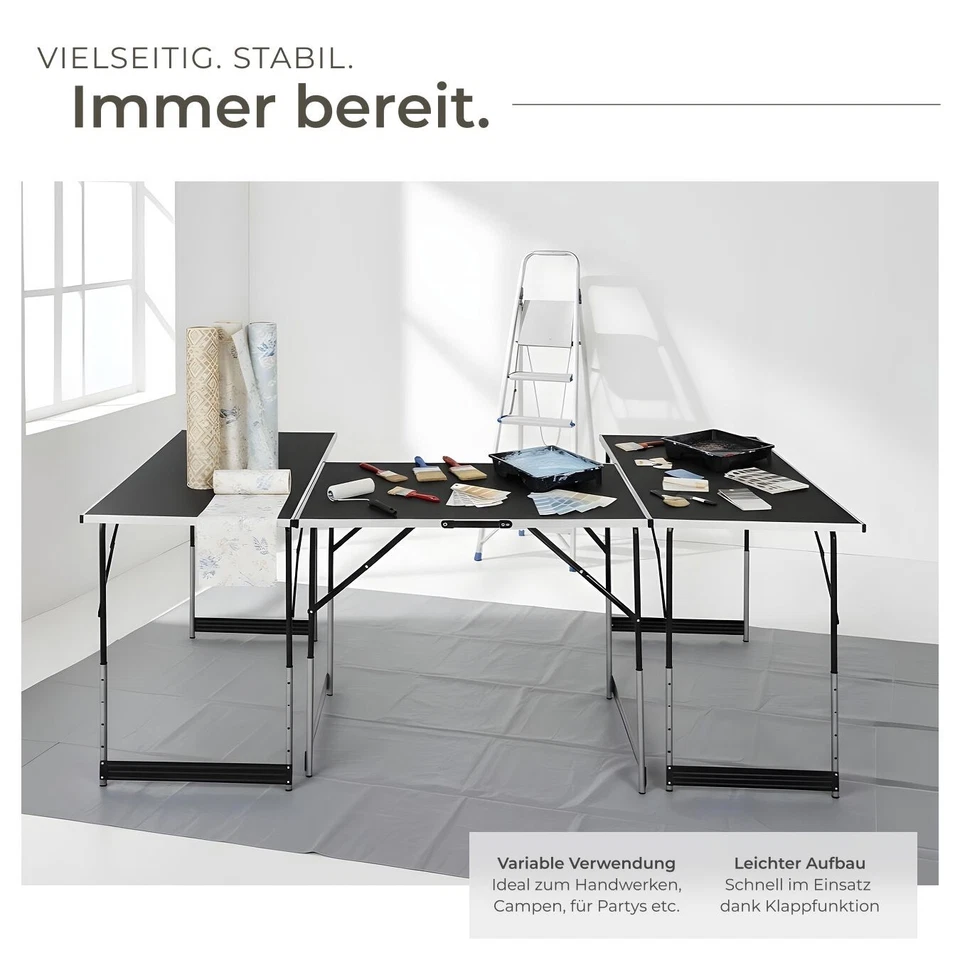 Alu Tapeziertisch 3 teilig Mehrzwecktisch Klappbar 300x60 cm Multifunktionstisch - Bild 4 von 4