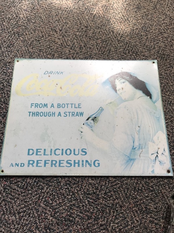 Vintage metal tin Coca-Cola Sign square preowned