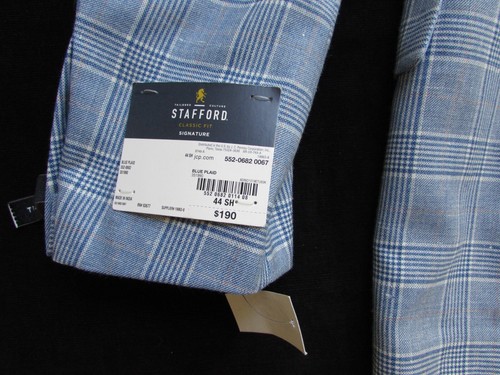 Stafford Men's Classic Fit Suit Jacket Blue Plaid Blazer Wool Blend Sz 44 SHORT - Picture 5 of 22