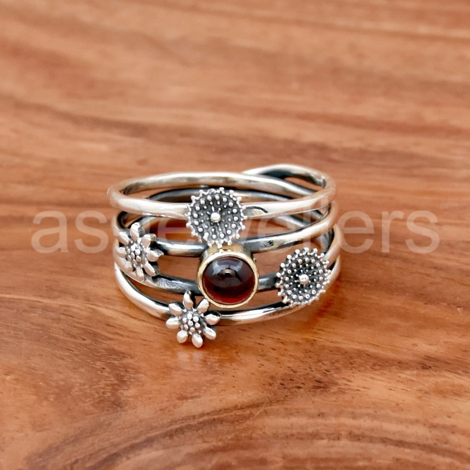 Ruby Flower Ring, 925 Sterling Silver Ring, Dainty Silver Ring, Gemstone Jewelry - Image 3 of 4
