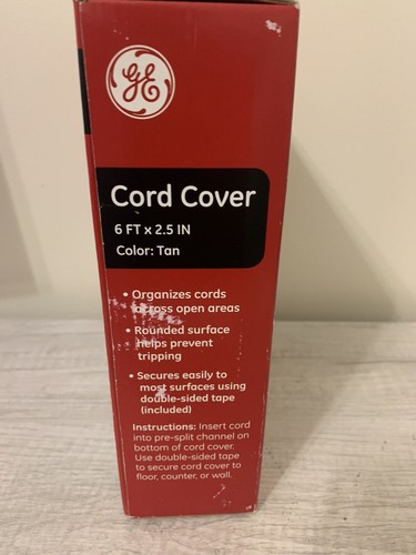 GE Cord Cover 6' x 2.5" Tan #43036 New in Box Cord Protector, Cord Concealer - Afbeelding 4 van 5