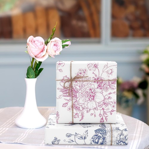 6 Sheets Floral Wrapping Paper -Not Roll- Black Blue Pink Flower Gift Wrap Pa... - Picture 7 of 7