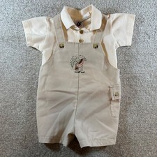 Goodlad Safari animals 18m khaki baby shortalls and undershirt Vintage