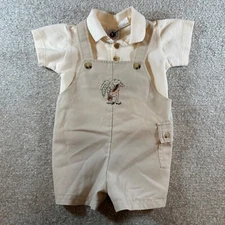 Goodlad Safari animals 18m khaki baby shortalls and undershirt (A1)