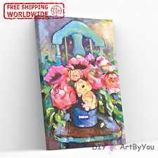 Paint By Numbers Kit Flower Abstract DIY Draw Beginner Kids Canvas Wall Acrylic