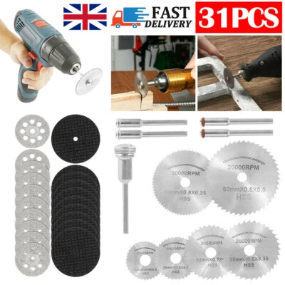31X Diamond Cutting Discs Wheel Saw Blades Set+Drill Bit For Dremel Rotary Tool