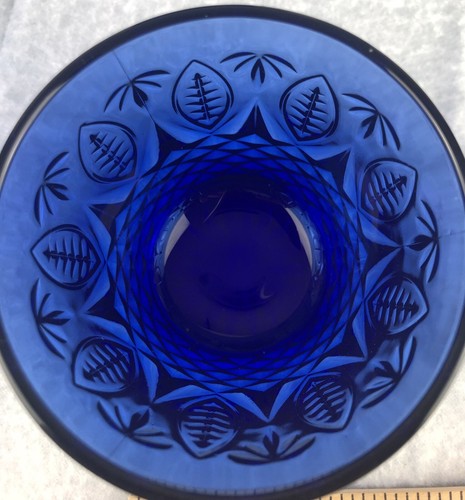 (4) AVON ROYAL SAPPHIRE BLUE 3 3/4" OLD FASHIONED GLASSES LEAF PATTERN FRANCE - Picture 7 of 7