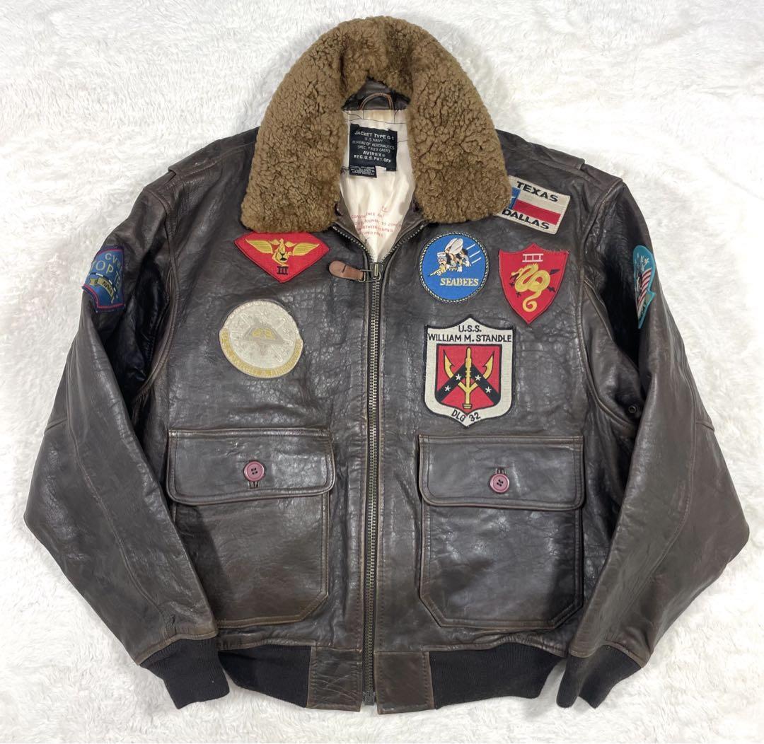 ジャケット・アウター G-1 leather flight jacket BLK L AVIREX G-1 Flight Jacket Genuine Leather Men Size L Brown | eBay