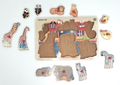 Small World Toys NOAH'S ARK Wook Peg Puzzle 12 Pieces Vintage 1997