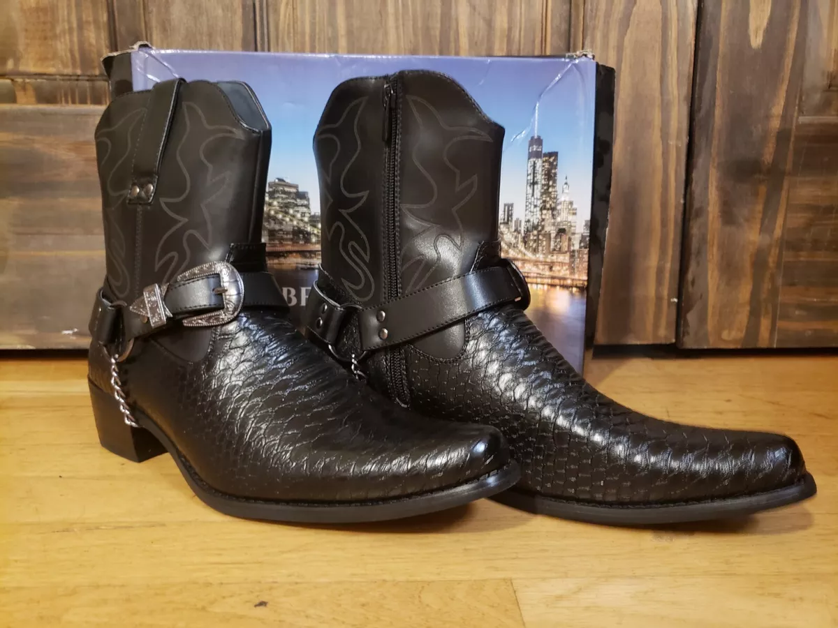 Alberto Fellini Crocodile Print Western Cowboy Boots Side Zipper