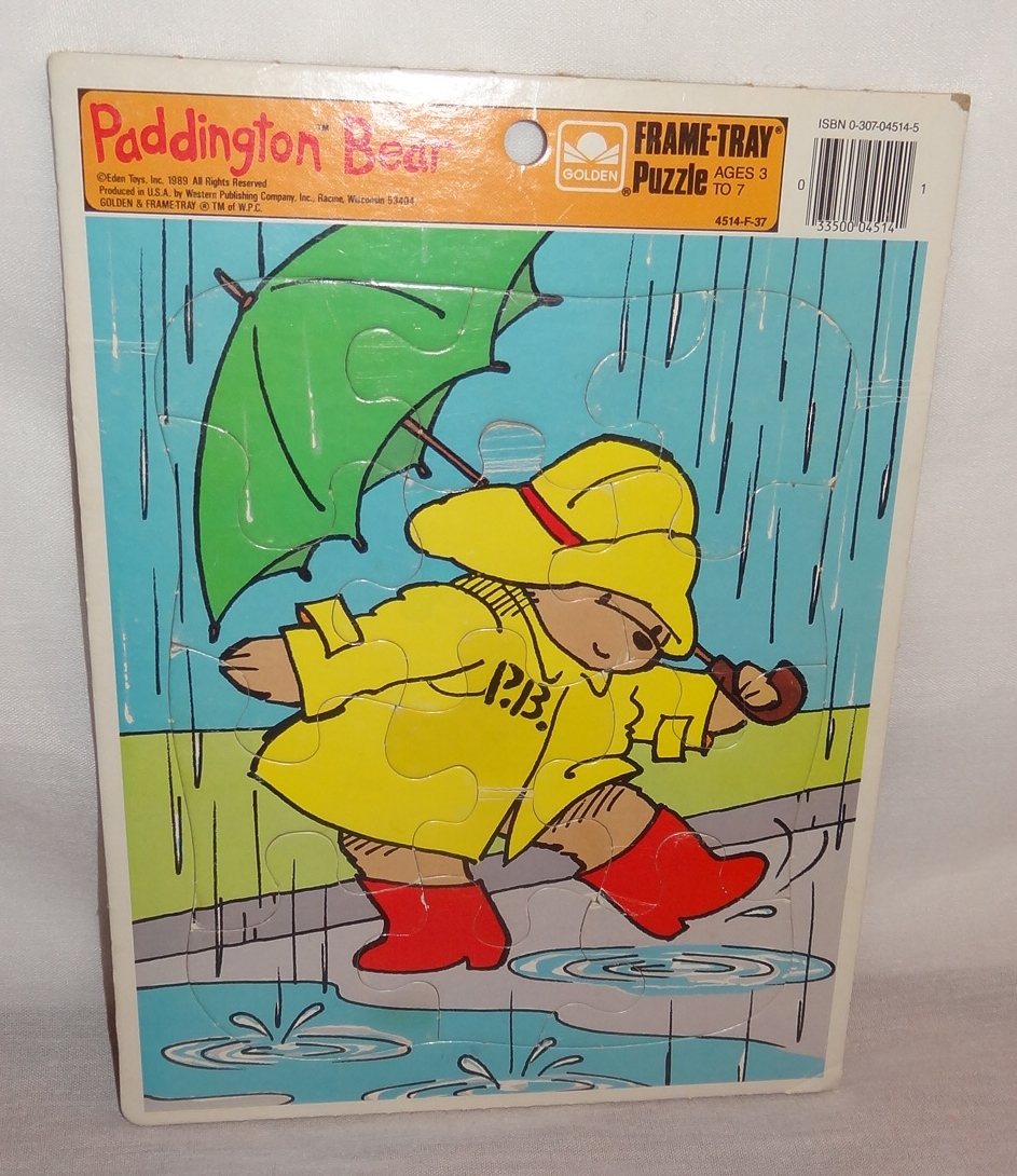 Paddington Bear Rain Umbrella Frame Tray Puzzle 1989 Golden 12 pc