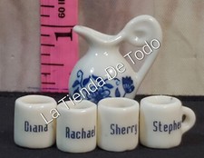 VINTAGE MINIATURE PORCELAIN PITCHER JAR WITH CUPS WHITE DOLL HOUSE DECORATION