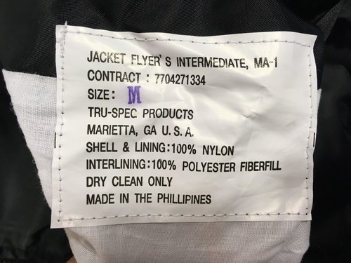 NEW INTERMEDIATE MA-1 BLACK FLYERS AVIATOR FLIGHT BOMBER JACKET TRU-SPEC LARGE - Picture 9 of 12