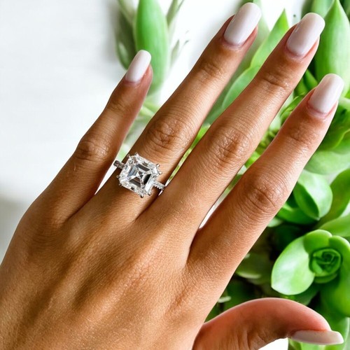 18K White Gold IGI Certified Lab Created Diamond Asscher Wedding Ring 3.50 Cart - Picture 4 of 13