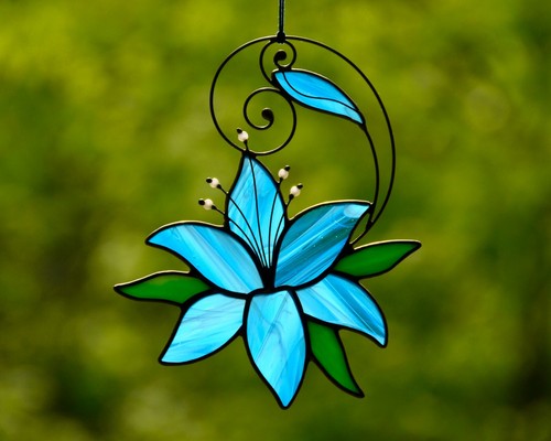 Stained Glass Lily Suncatcher Flower Windows Hangings Decoration Ebay