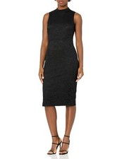 Nine West Women's Mock Turtleneck Sleeveless Sheath Dress, Black, 6