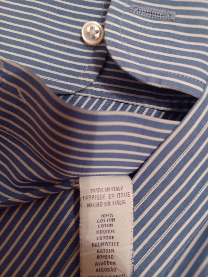 Ralph Lauren Purple Label Mens 17 Blue Stripe Fine Cotton Dress Shirt EUC - Image 4 of 4