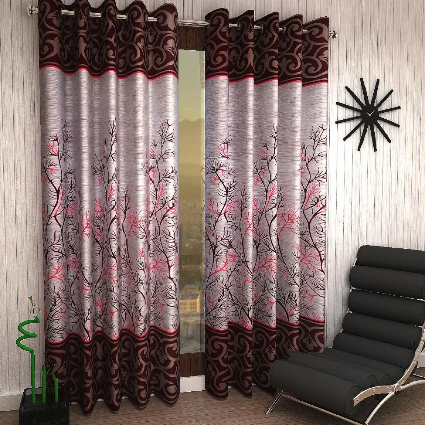 Nuovo 2 Occhiello Pezzo Poliestere Porta Tendine Set - 2,1 M Bordeaux