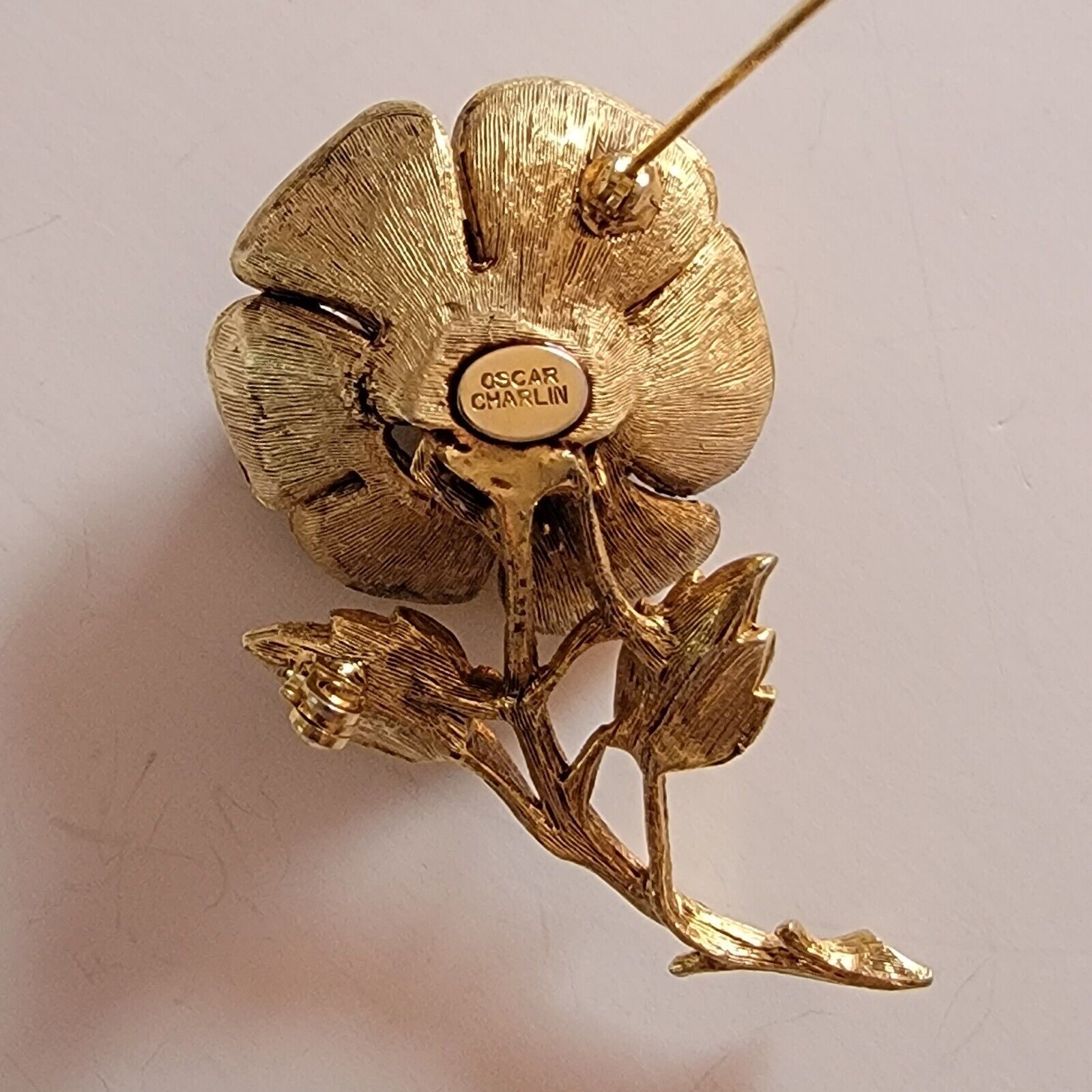 Vtg Oscar Charlin Gold Tone Rose Pin Brooch - image 6