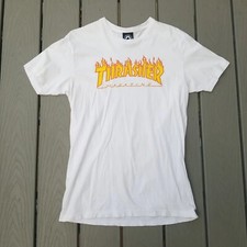 Thrasher Youth Boys T-Shirt Medium Short Sleeve White Flames stains