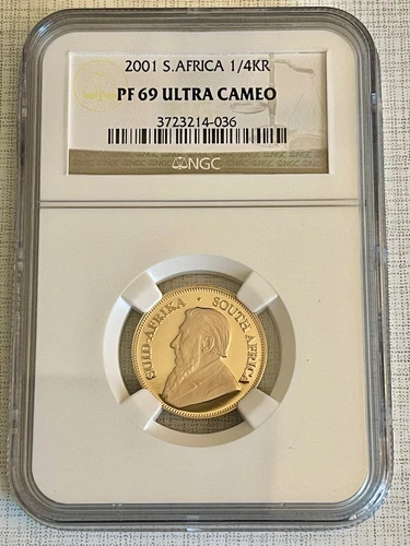 South Africa 2001 1/4 Krugerrand 1/4 oz Gold NGC PF69 ULTRA CAMEO Sku# 2246