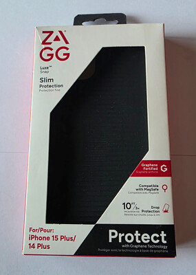 NEW Black ZAGG Luxe Snap Case w/MagSafe for iPhone 15 Plus/14 Plus in Retail Pkg