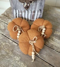 PUMPKINS SET OF 3 WOOD BEADS BOHO COUNTRY FARMHOUSE BOWL FILLERS