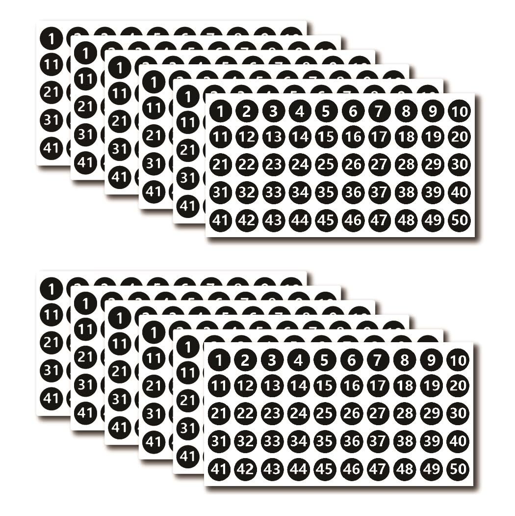 600-Piece Vinyl Number Stickers 1-50 for Organizing and Labeling