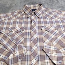 Vtg 80s Wrangler Large Pearl Snap Western Rockabilly Shirt Plaid Pocket USA