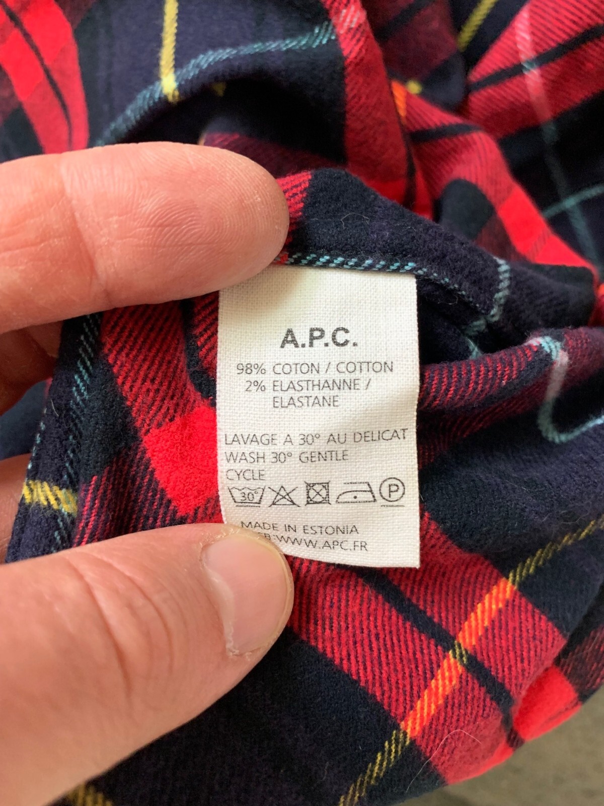 APC Flannel Men Shirt Plaid Red A.P.C. Rue Madame Paris Size XL cotton elastane