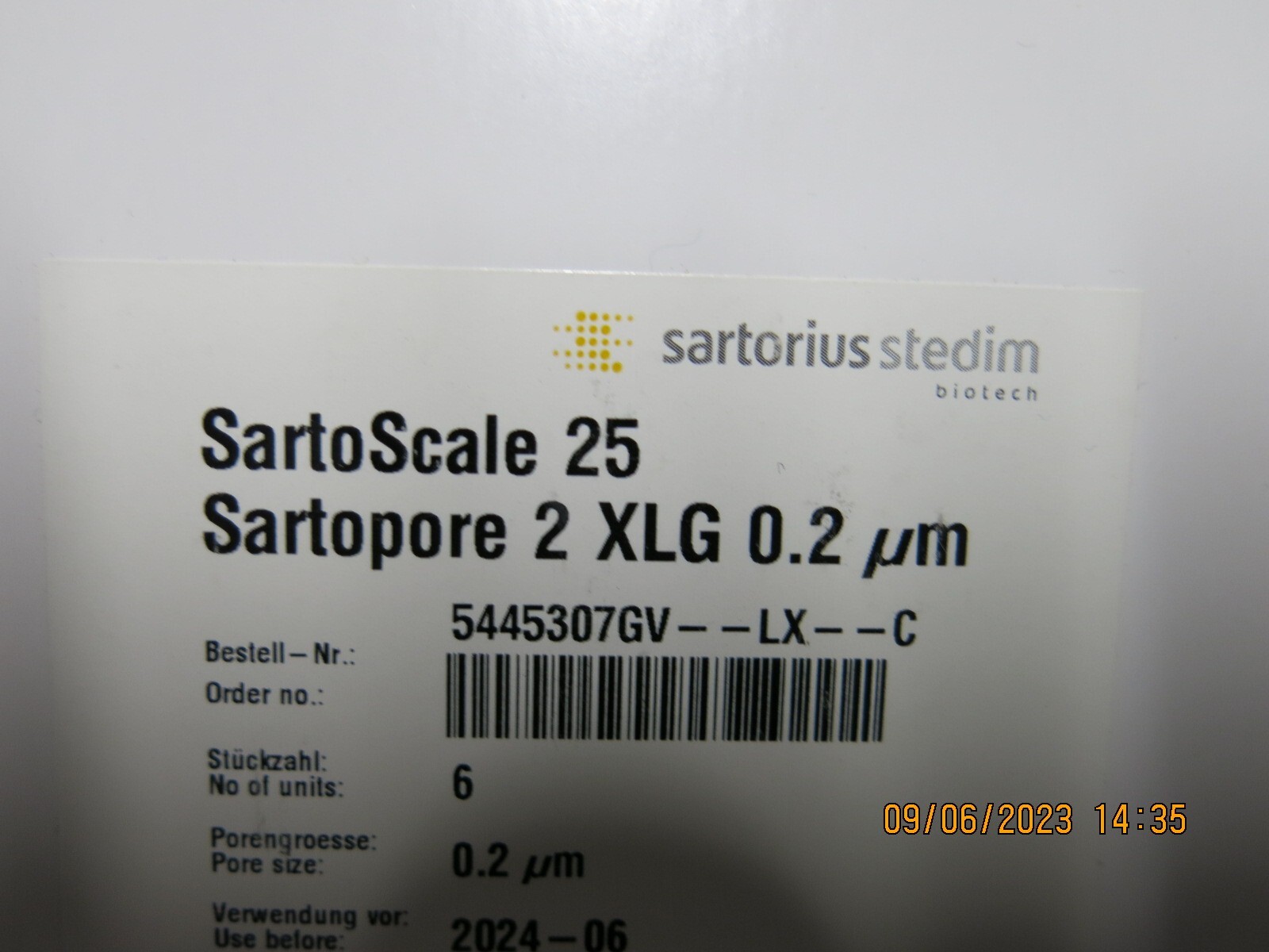 Sartorius SartoScale 25 Sartopore 2 XLG 0.2 um 6 Filters 5445307GVLX